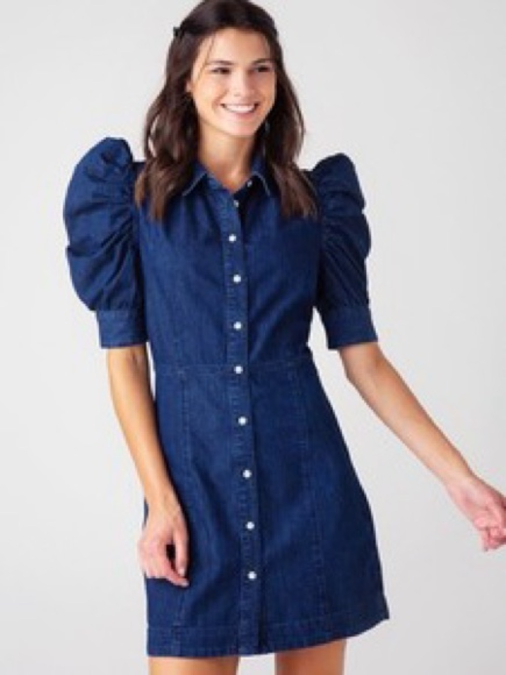 Frame Denim Blue Puff-Sleeve Denim Mini Dress size XS $398 retail